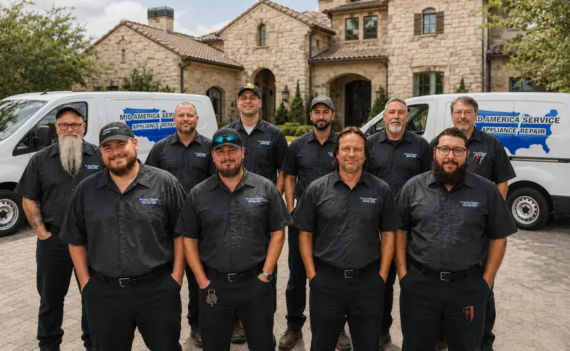 Mid America Service technicians ready for freezer repair at a St. Peters home